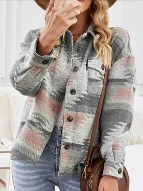 L.I.F.E. Women's Oversized Vintage Aztec Long Sleeves Shirt Shacket Jacket L